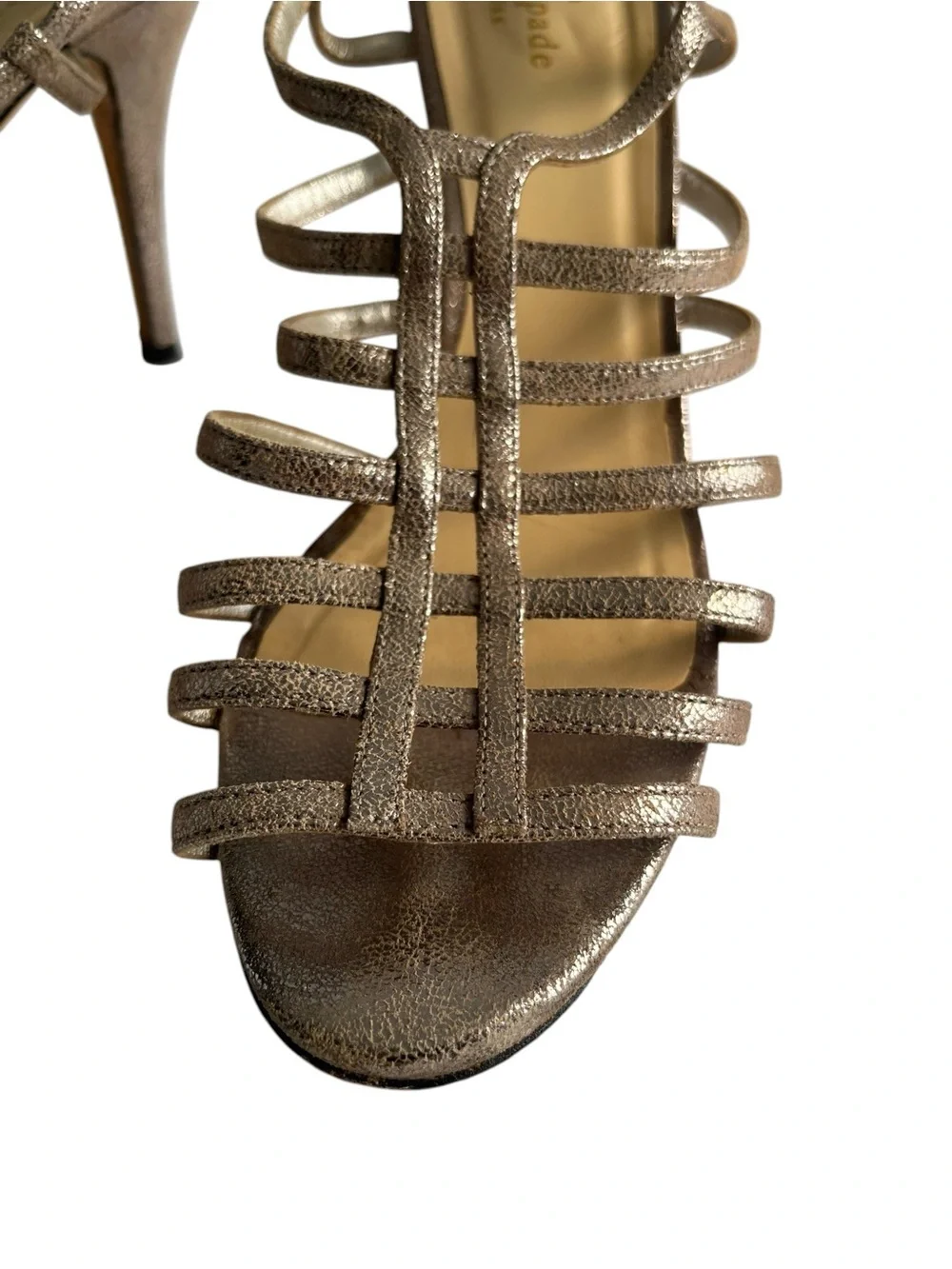 Kate Spade Metallic Bronze Gold Strappy High Heel Sandal Sz 9.5